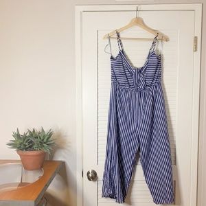 Everly Blue Striped Cropped Jumpsuit